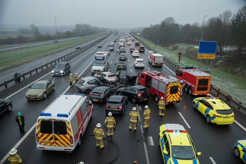 M1 Southbound Closed in Derbyshire, UK, After Serious Crash on Boxing Day, Disrupting Holiday Traffic