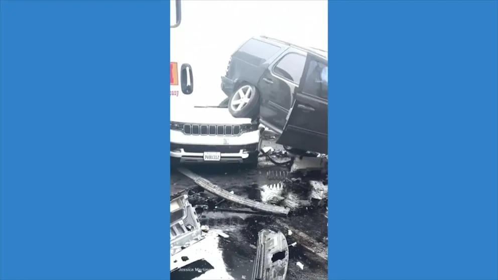 WATCH: 59-car pileup on California highway leaves 10 people injured
