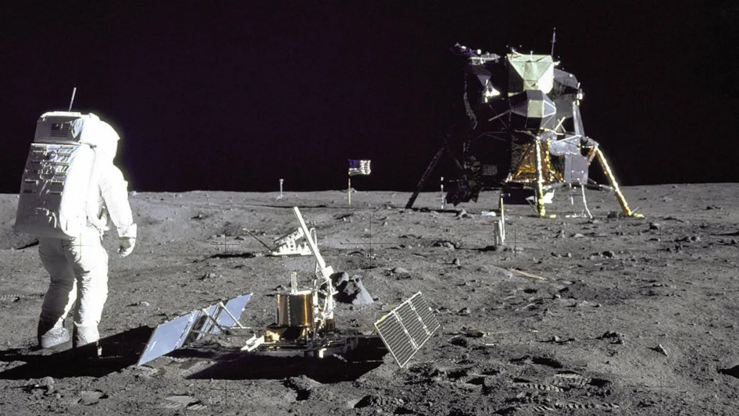Far above the Earth, NASA’s Apollo lunar lander put astronauts on the moon