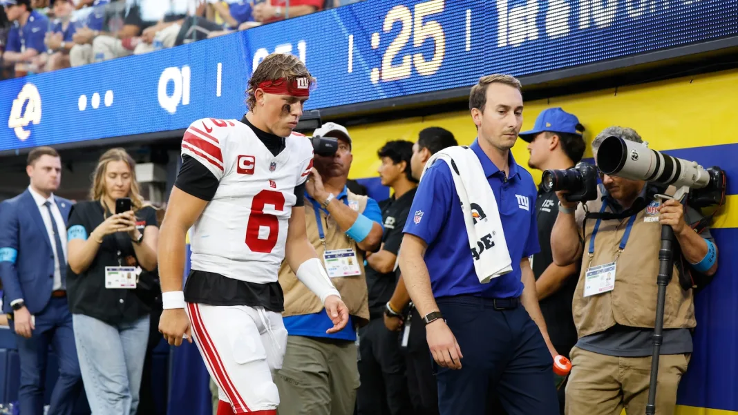 Jaxson Dart’s knee injury is still being evaluated, Giants coach John Harbaugh says